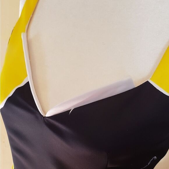 PRABAL GURUNG Yellow Black White Floral Mid-length Fitted Sleeveless Dress - Picture 7 of 10